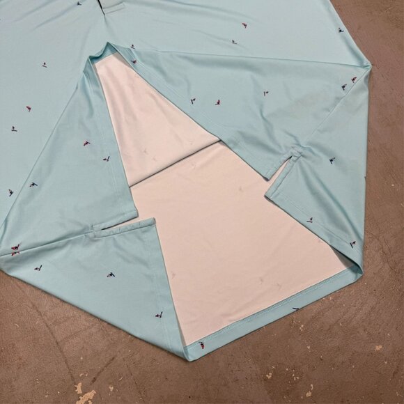 Greyson Golf Shirt Ski Man Pattern Baby Blue Stretch Polo XL - Picture 6 of 7